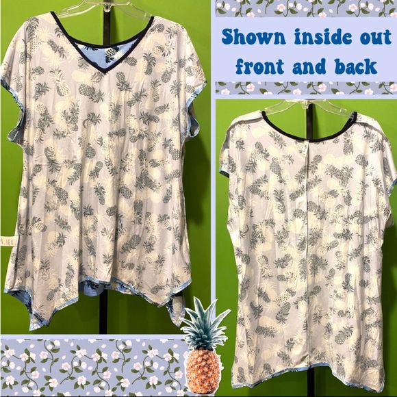 NEW  COASTAL VIBES TUNIC  PLUS SIZE 2X SKY BLUE W PINEAPPLE PRINT ASYM HEM - Picture 10 of 14